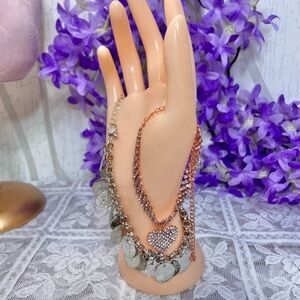 🎀 Set of 2 🎀 Ankle Bracelets Silver Coins Bellydancing Style & Rose Gold Heart